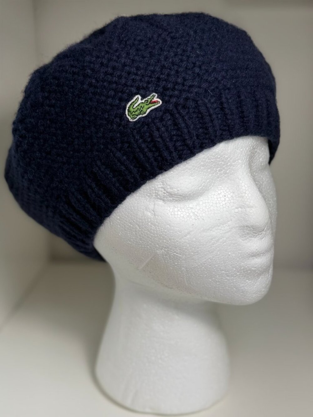 Lacoste Navy Blue Cotton & Wool Knit Beret (One Size)